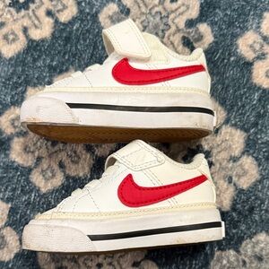 Nike Kids White Sneakers with Red Swoosh